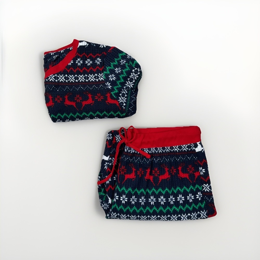 Lands End Pajama Set Size Medium 2 piece‎ Fairisle Pattern Soft Cozy Stretch